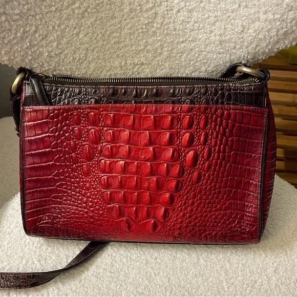 Brahmin Red and Brown Embossed Croc Crossbody Bag - Picture 5 of 7